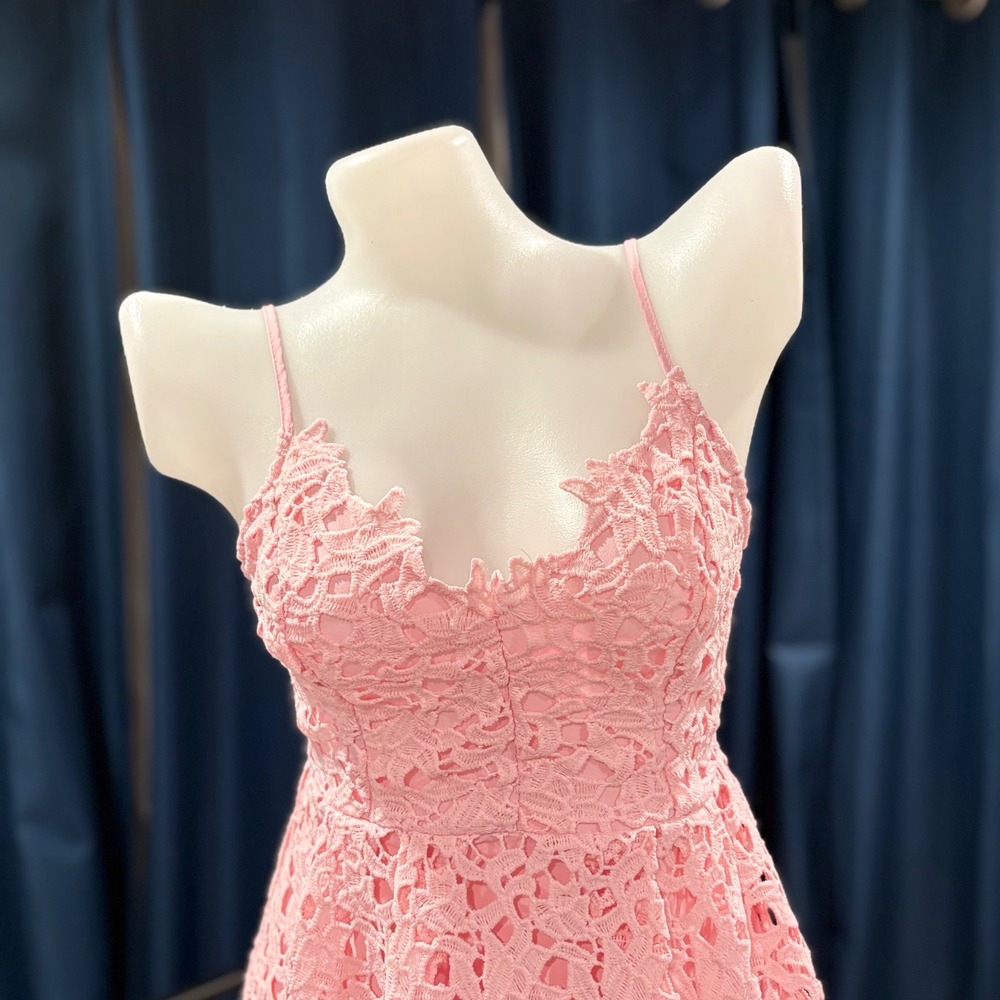 Autumn Wedding Guest Dress Lace Midi Fit Flare Cami Blush Pink ASTR the Label Sm